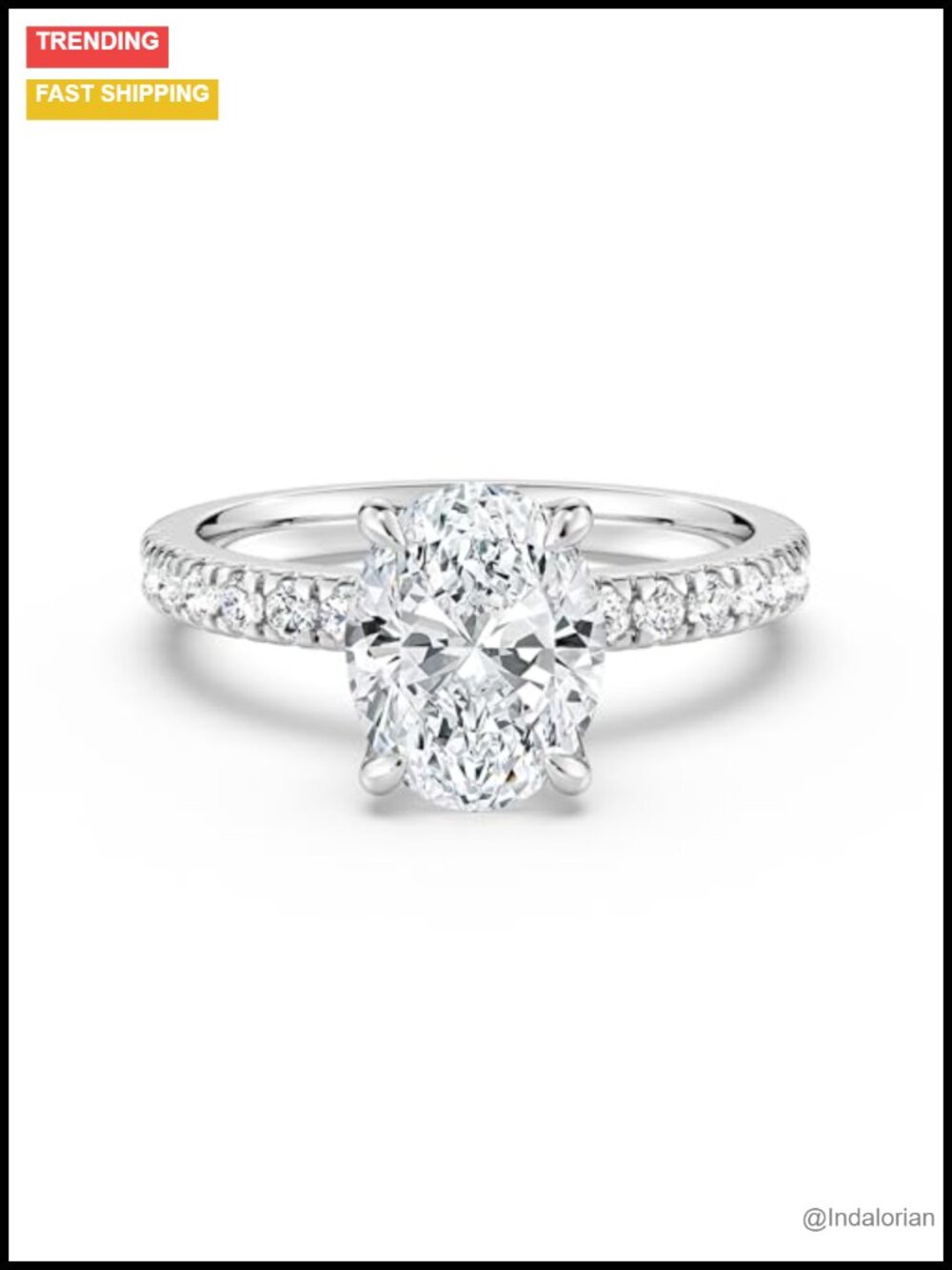 2ct Oval Moissanite Engagement Ring 925 Sterling Silver Prong Set